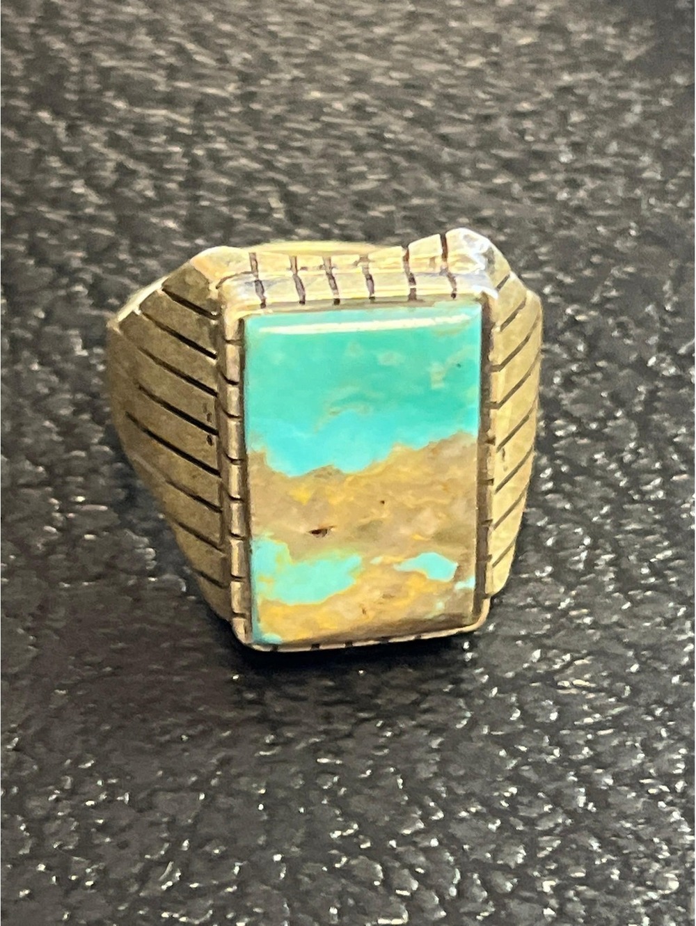 Navajo handmade inlay turquoise sterling silver inlay ring size 13